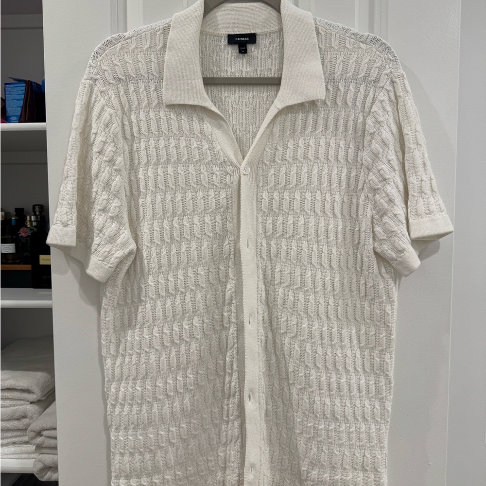 Express Cream Textured Button Down Shirt